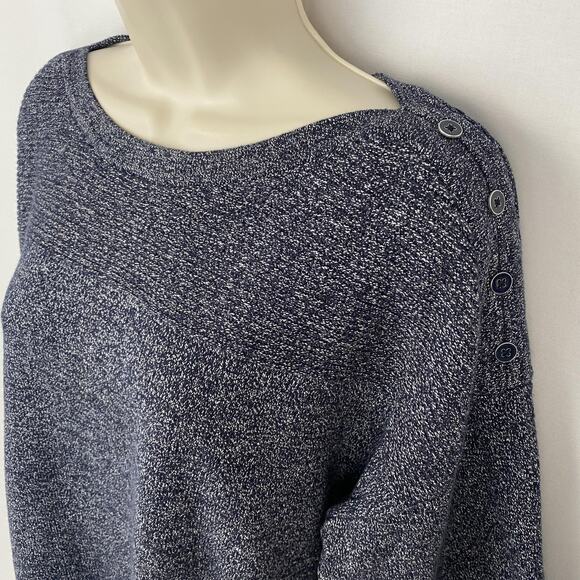 Talbots Sweater Womens 2X Petite Blue Marled Button Shoulder Boat Neck 2XP - Picture 2 of 11